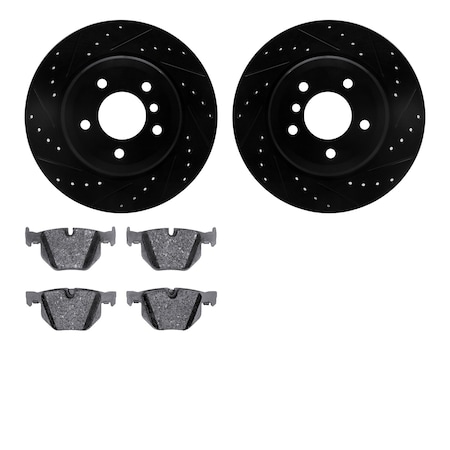 8502-31063, Rotors-Drilled And Slotted-Black With 5000 Advanced Brake Pads, Zinc Coated